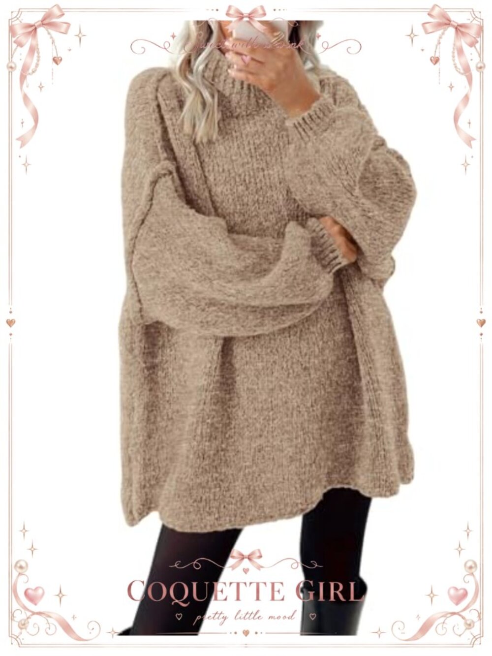 Oversized Mock Neck Knit Sweater Long Sleeve Loose Fit Pullover